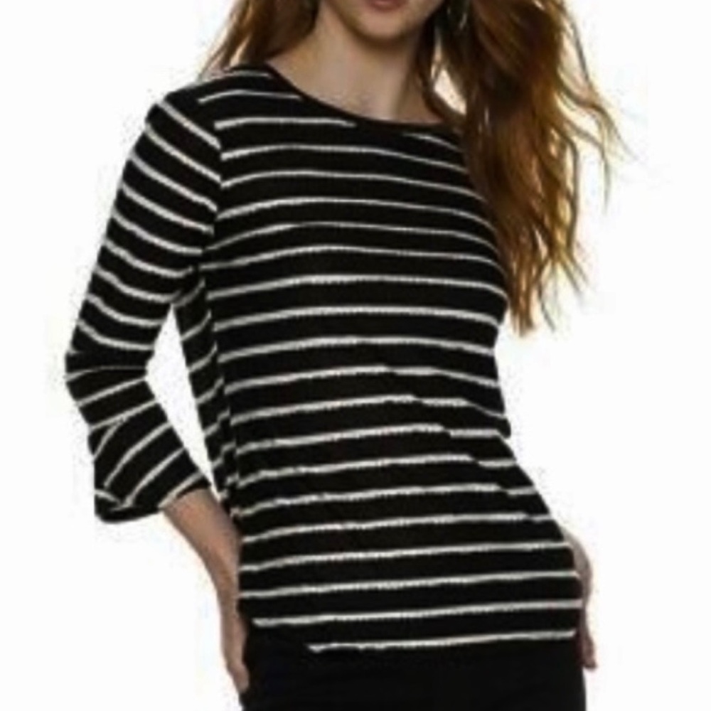 Elle Black & White Textured 3/4 Sleeve Top NWT